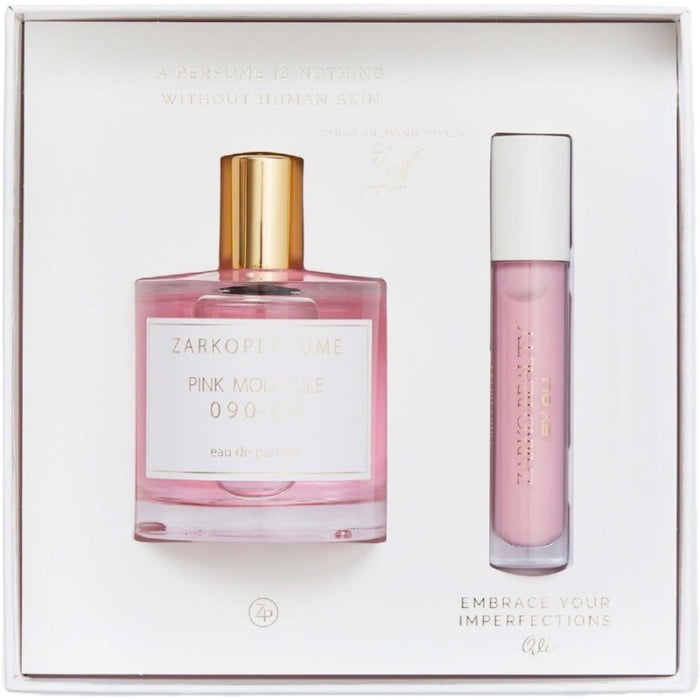 Rinkinys Zarkoperfume Pretty in Pink Molecule ZAR1033 rinkini sudaro nisiniai kvepalai Pink Molecule 100 ml ir lupu blizgis 5.5 ml