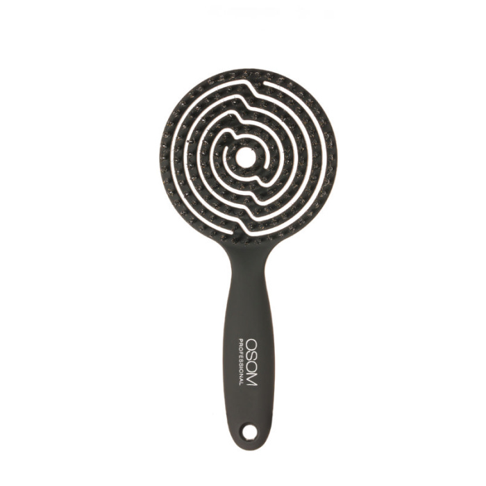 Apvalios formos sepetys plaukams skirtas plauku dziovinimui OSOM Professional Lollipop Vent Brush Matte Black OSOM15479 juodas su nailono spygliukais ir serno sereliais 1