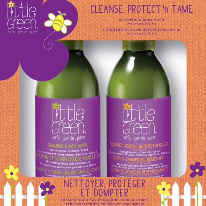 Rinkinys plauku prieziurai vaikams Little Green Cleanse Protectn Tame LGKCPT19 sampunas ir kuno prausiklis 240 ml isssukavima lengvinanti priemone vaikams 240 ml