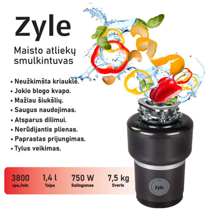Maisto atlieku smulkintuvas Zyle ZY005WD 1 AG 14 l 3800 aps.min 1