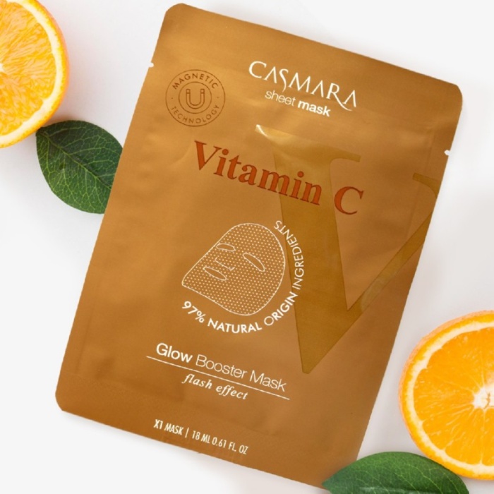 Skaistinamoji veido kauke Casmara Glow Booster Sheet Mask Vitamin C CASA75001 su vitaminu C ir niacinamidu magnetine technologija 1