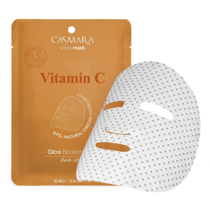 Skaistinamoji veido kauke Casmara Glow Booster Sheet Mask Vitamin C CASA75001 su vitaminu C ir niacinamidu magnetine technologija