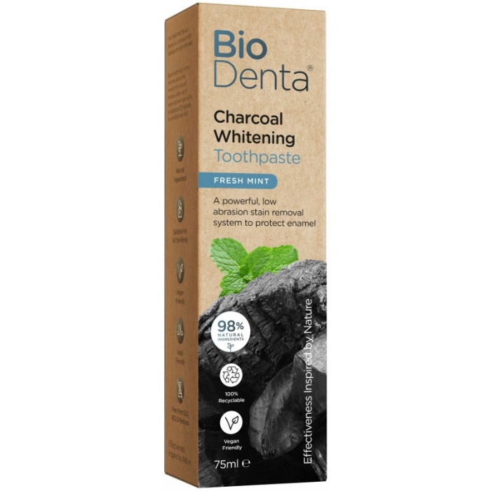 Balinamoji dantu pasta BioDenta Charcoal Whitening Toothpaste BEC141898 metu skonio su aktyviaja anglimi 75 ml