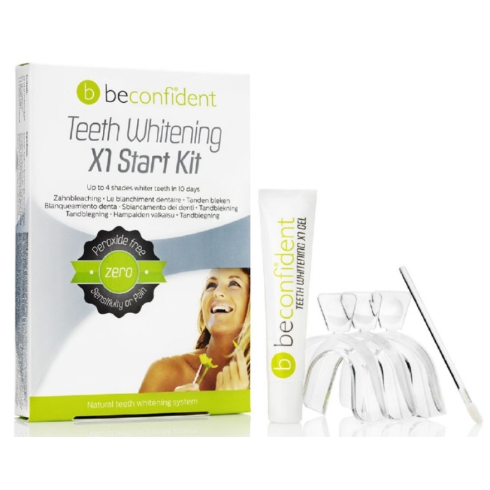 Dantu balinimo rinkinys BeConfident Teeth Whitening X1 Start Kit BEC120098 be peroksido kapos ir balinimo gelis 10 ml