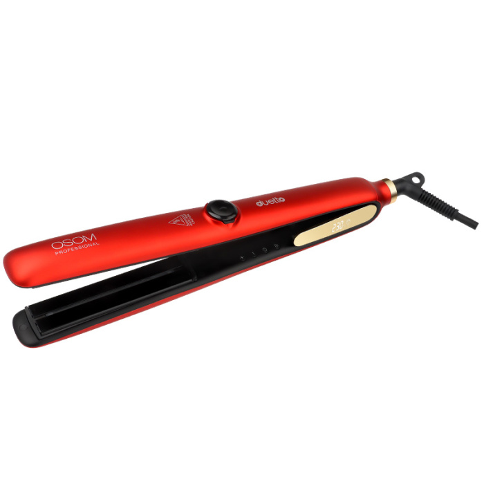 Plauku tiesintuvas OSOM Professional Duetto Automatic Steam Infrared Hair Straightener Red OSOMP089RED su garu ir infraredo funkcijomis raudonos spalvos